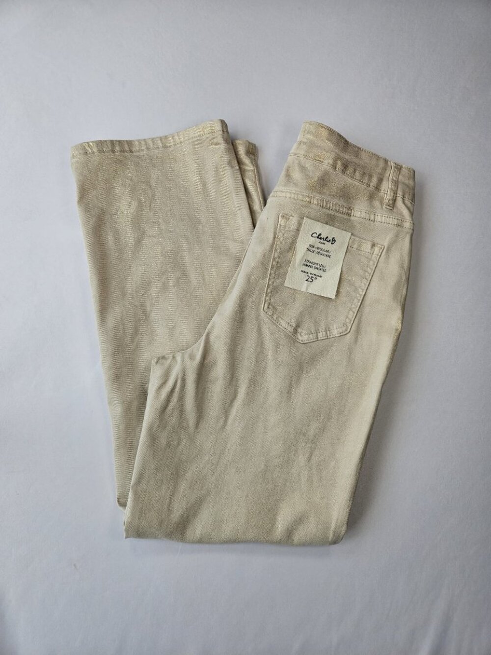 Charlie B Metallic Gold Straight Leg Jeans Shimmer Denim Size 6- NWOT